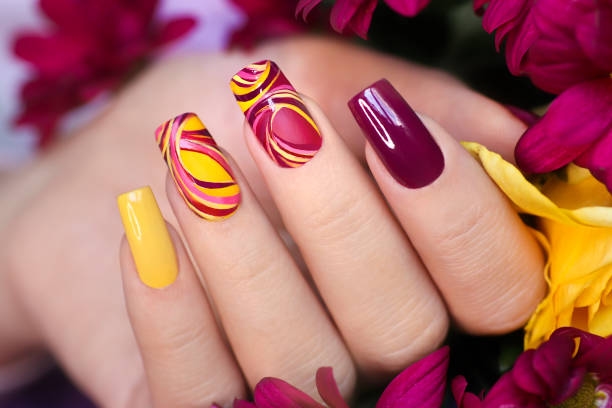 Luxury gel manicure on marble